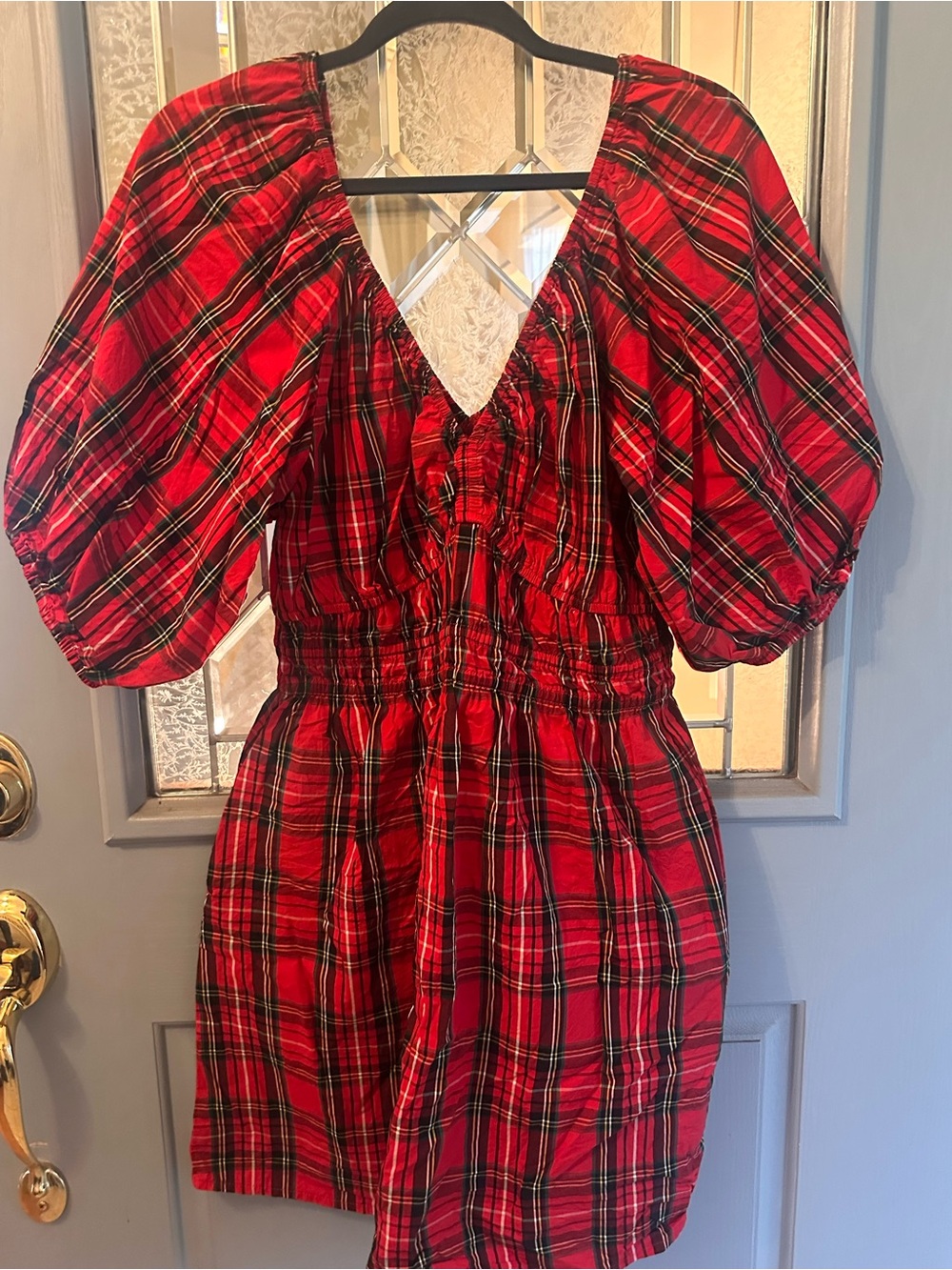 Old Navy Red Plaid Puff-Sleeve Dress